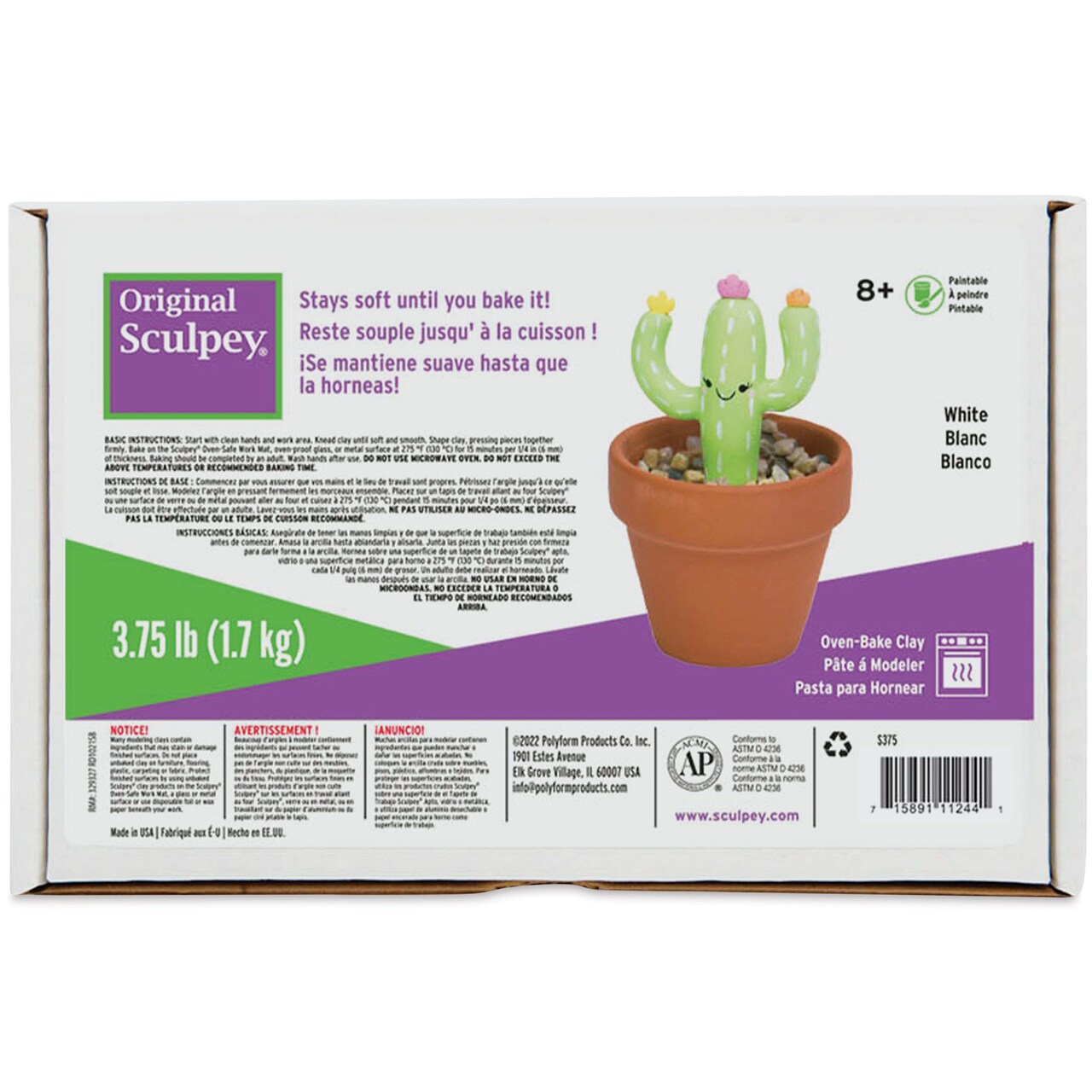 Sculpey: Original Sculpey Clay: White - 3.75 lb - Polymer Oven Bake Clay, Non-Toxic, Sculpting, Bake-Sand-Paint, Adults & Kids, Art & Craft Supplies